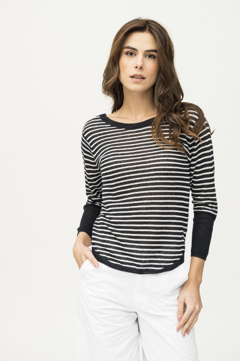 Majestic Filatures | T-shirt scollo a barca in 100% lino filato