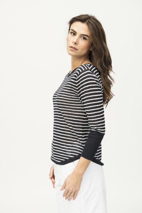 Majestic Filatures | T-shirt scollo a barca in 100% lino filato