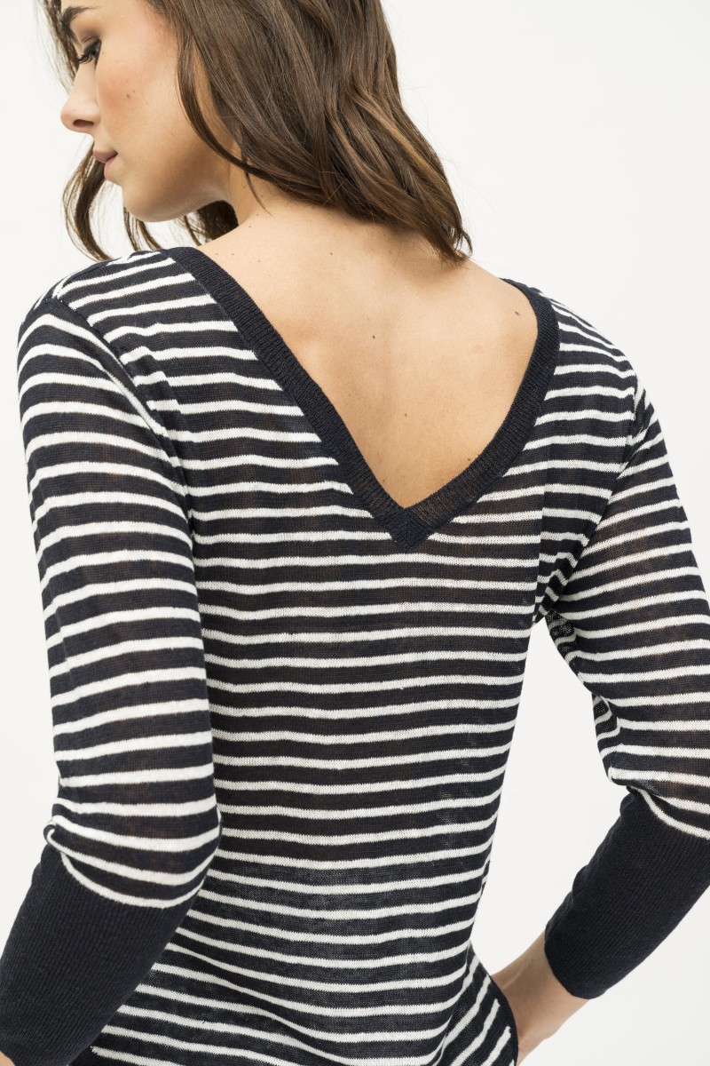 Majestic Filatures | T-shirt scollo a barca in 100% lino filato