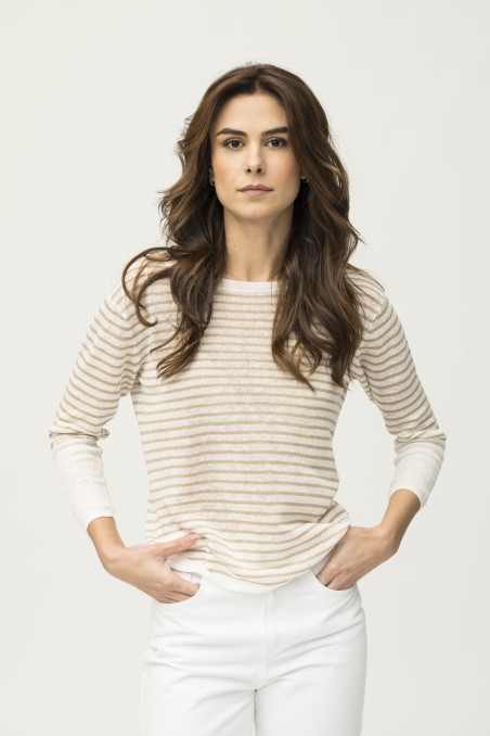 Majestic Filatures | T-shirt scollo a barca in 100% lino filato