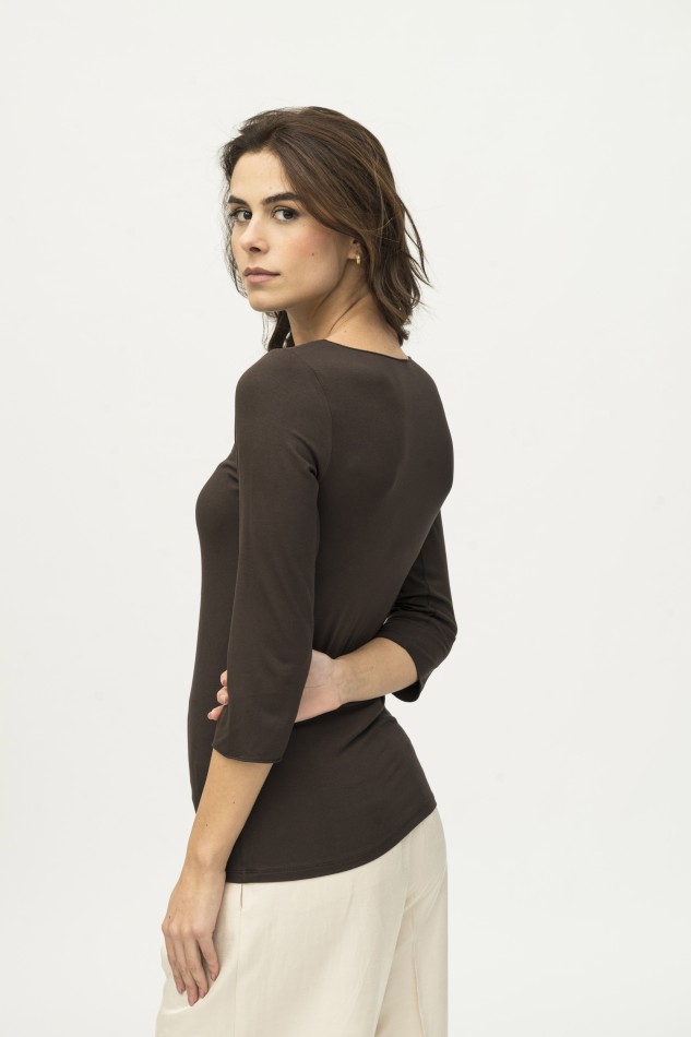 Majestic Filatures | T-shirt maniche 3/4 con finitura a punto catenella 2