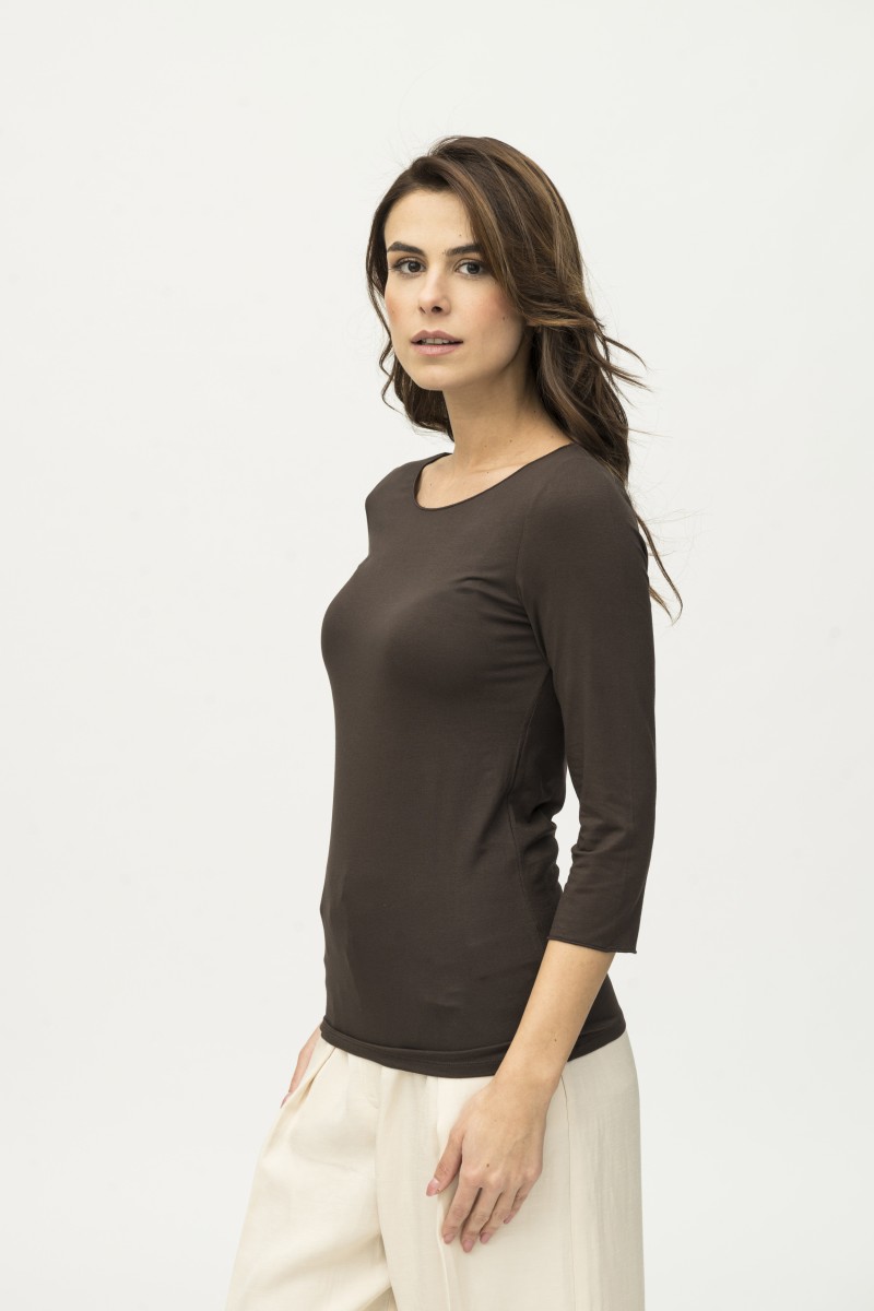 Majestic Filatures | T-shirt maniche 3/4 con finitura a punto catenella