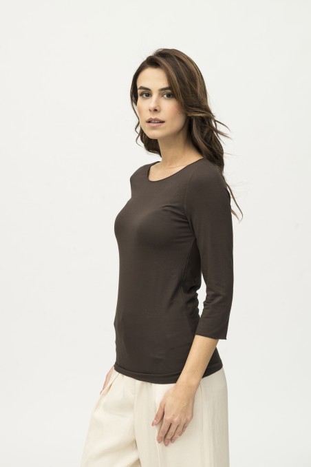 Majestic Filatures | T-shirt maniche 3/4 con finitura a punto catenella