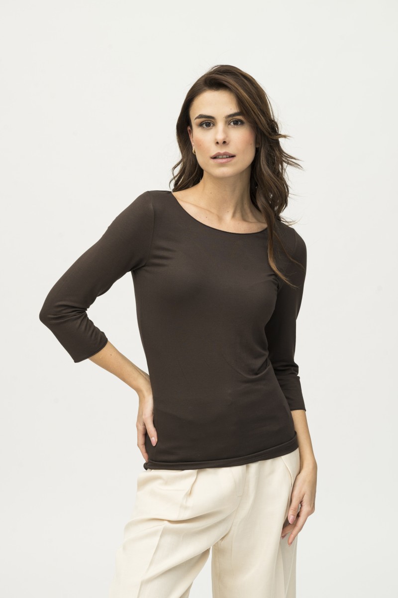 Majestic Filatures | T-shirt maniche 3/4 con finitura a punto catenella