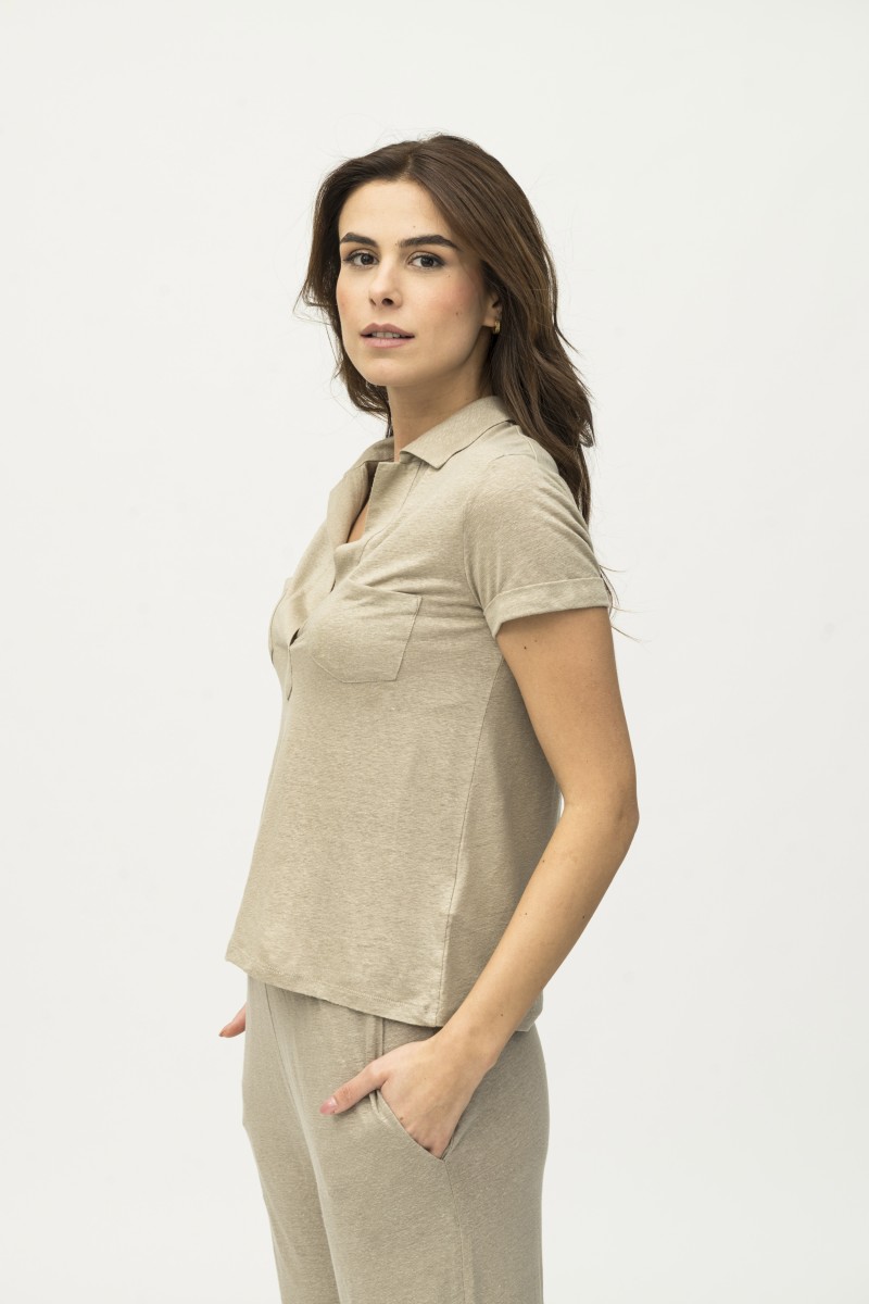 Majestic Filatures | Polo in lino con taschini applicati