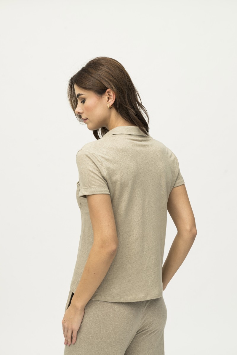 Majestic Filatures | Polo in lino con taschini applicati