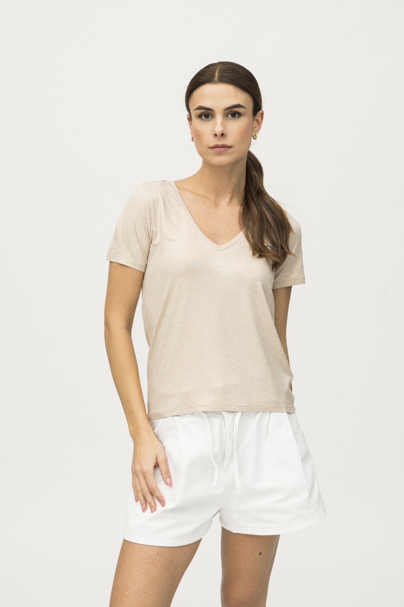 Majestic Filatures | T-shirt scollo a V in viscosa lurex