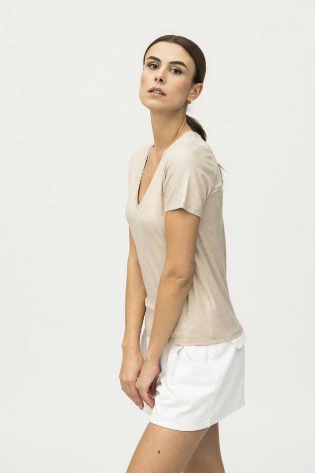 Majestic Filatures | T-shirt scollo a V in viscosa lurex 2