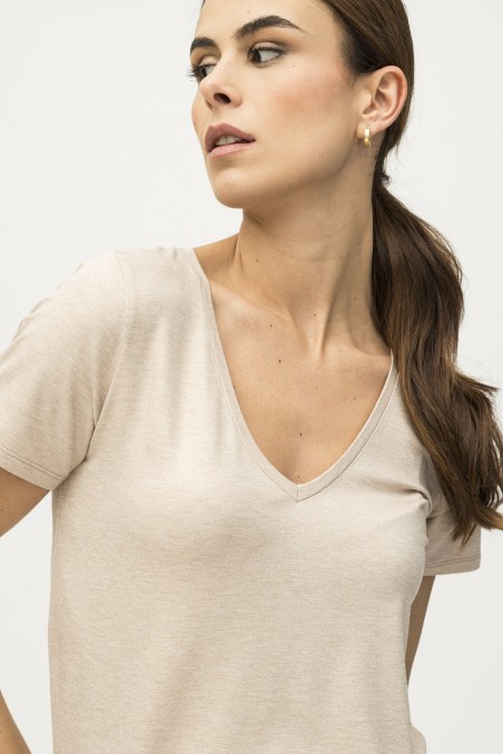 Majestic Filatures | T-shirt scollo a V in viscosa lurex