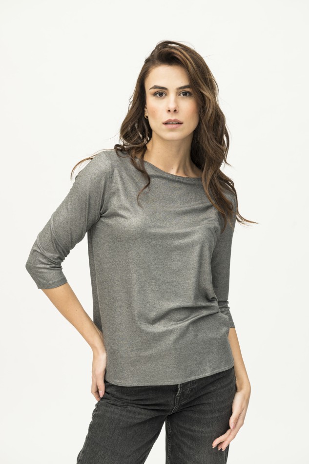 Majestic Filatures | T-shirt scollo a barca in viscosa lurex 2