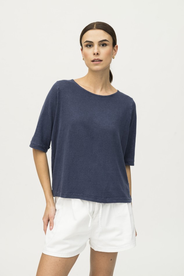 Majestic Filatures | T-shirt in lino con bottoni sul retro 2