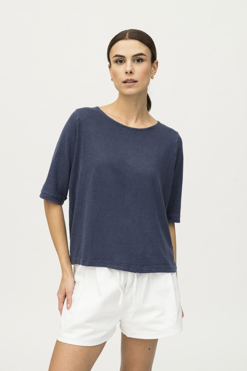 Majestic Filatures | T-shirt in lino con bottoni sul retro