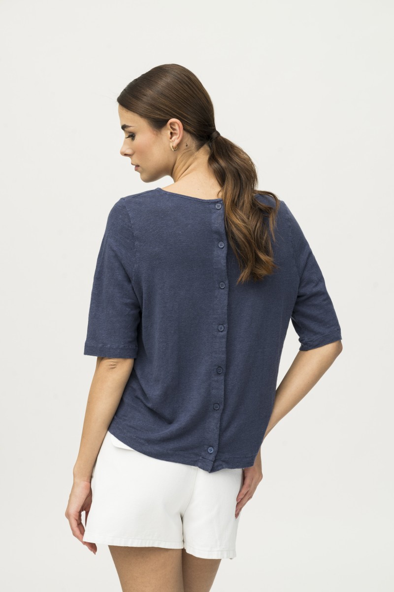 Majestic Filatures | T-shirt in lino con bottoni sul retro