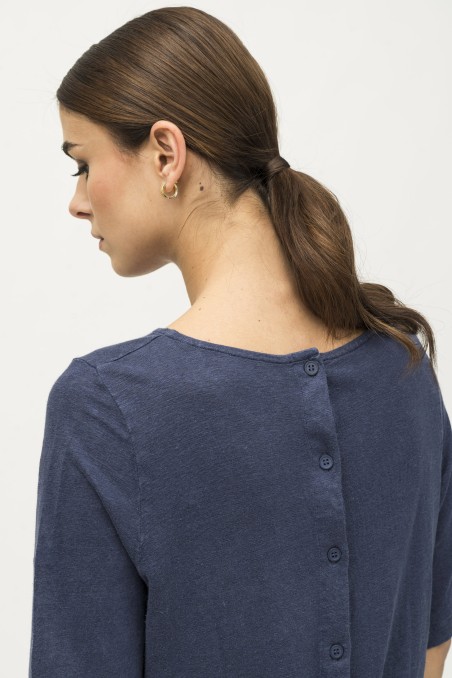 Majestic Filatures | T-shirt in lino con bottoni sul retro