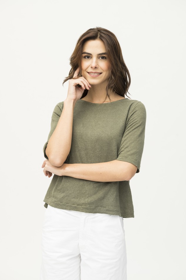 Majestic Filatures | T-shirt in lino con bottoni sul retro