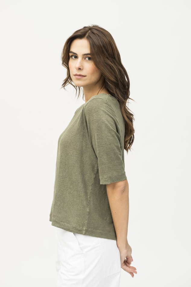 Majestic Filatures | T-shirt in lino con bottoni sul retro 2