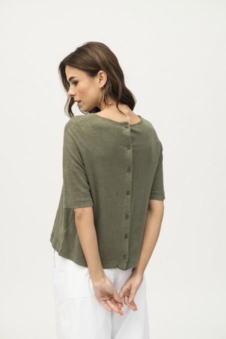 Majestic Filatures | T-shirt in lino con bottoni sul retro