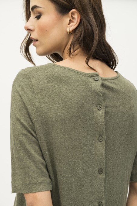 Majestic Filatures | T-shirt in lino con bottoni sul retro