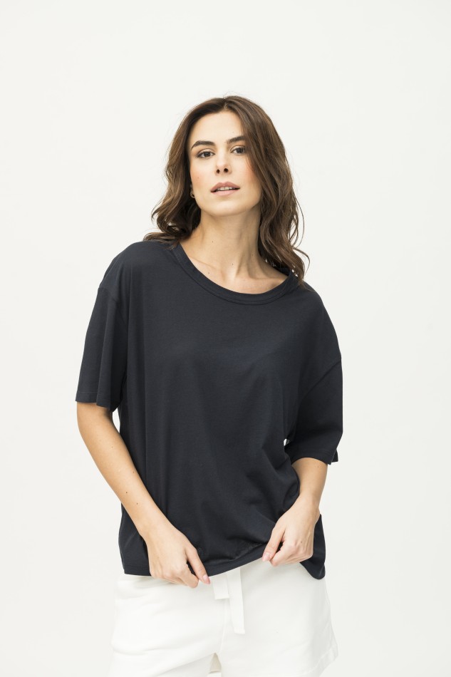 Majestic Filatures | T-shirt scollo a barca e maniche corte over 2