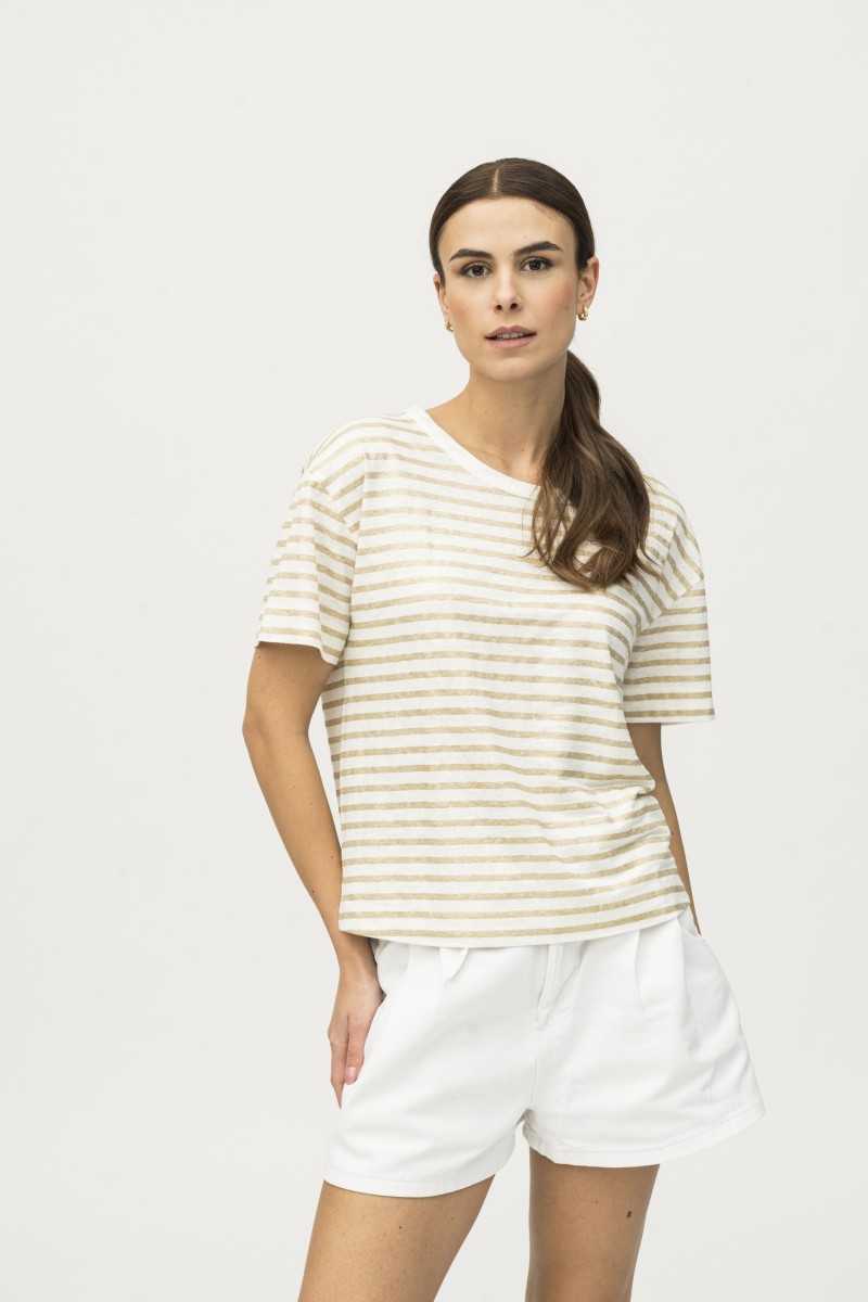 Majestic Filatures | T-shirt girocollo in lino rigato