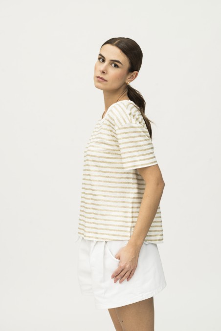 Majestic Filatures | T-shirt girocollo in lino rigato