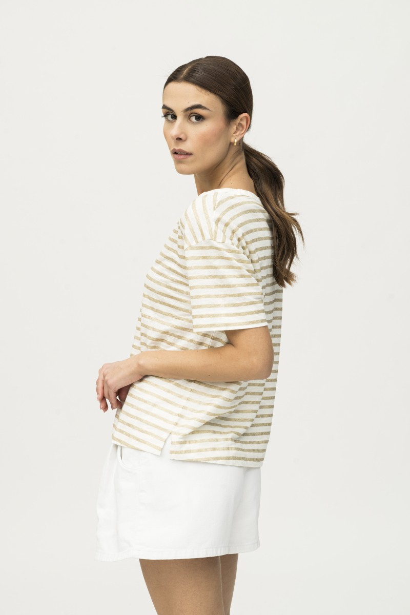 Majestic Filatures | T-shirt girocollo in lino rigato