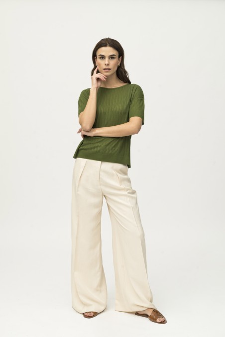 Majestic Filatures | T-shirt girocollo in maglia con trasparenze