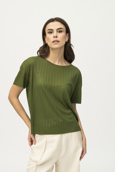 Majestic Filatures | T-shirt girocollo in maglia con trasparenze