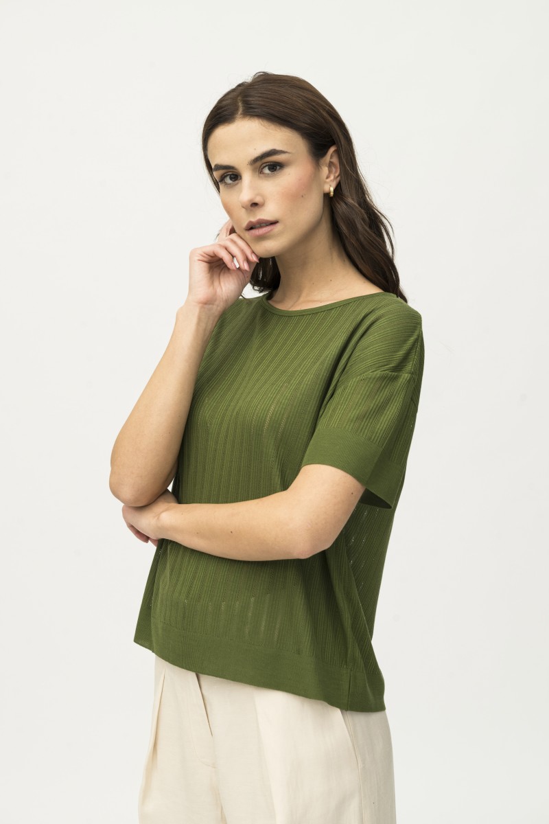 Majestic Filatures | T-shirt girocollo in maglia con trasparenze