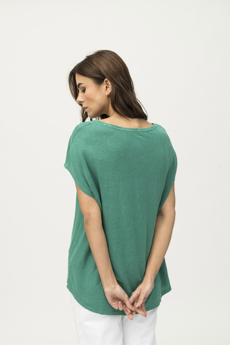 Majestic Filatures | T-shirt scollo a V in lino tinto in capo