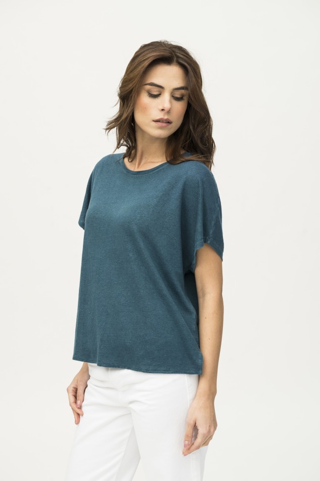 Majestic Filatures | T-shirt scollo a barca in lino tinto in capo 2