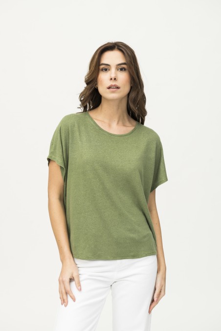 Majestic Filatures | T-shirt scollo a barca in lino tinto in capo