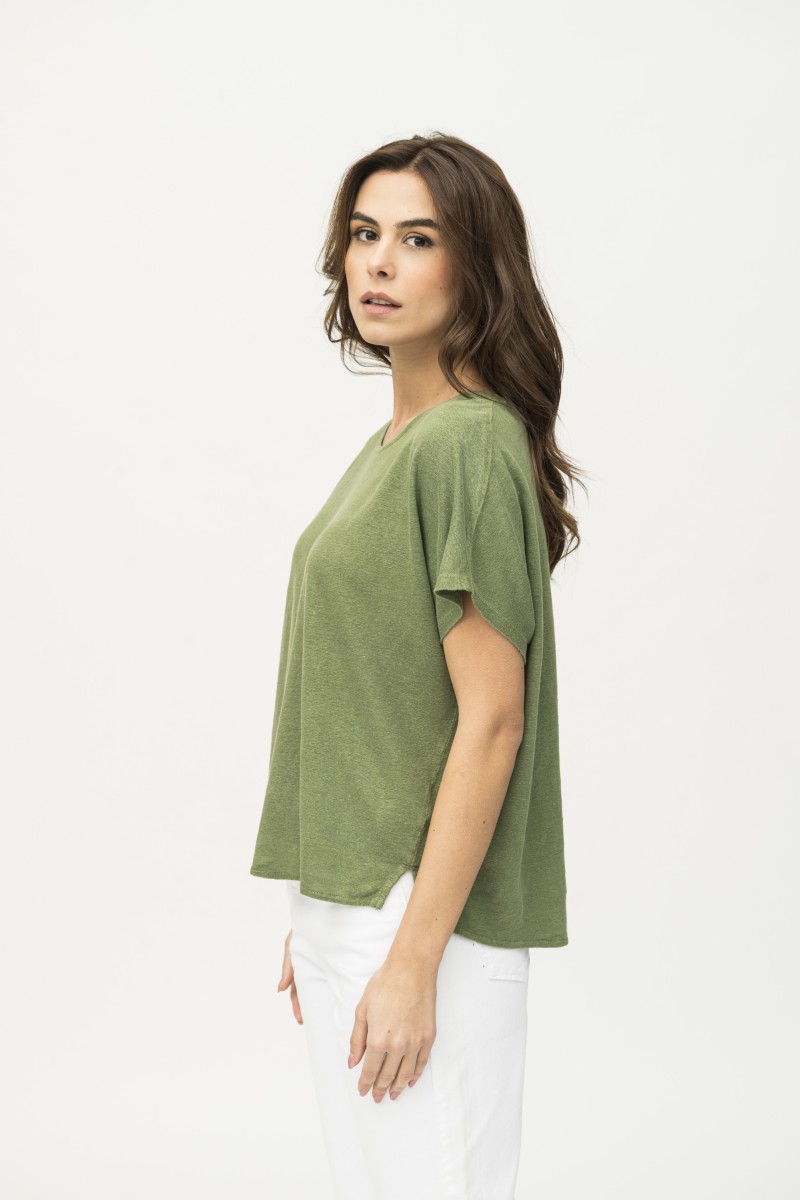 Majestic Filatures | T-shirt scollo a barca in lino tinto in capo