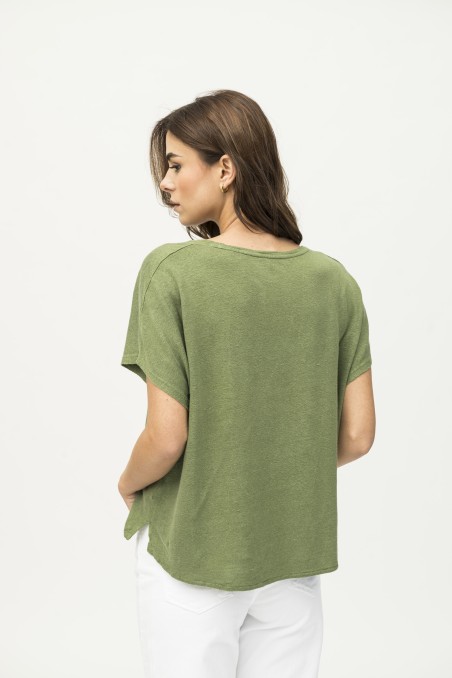 Majestic Filatures | T-shirt scollo a barca in lino tinto in capo