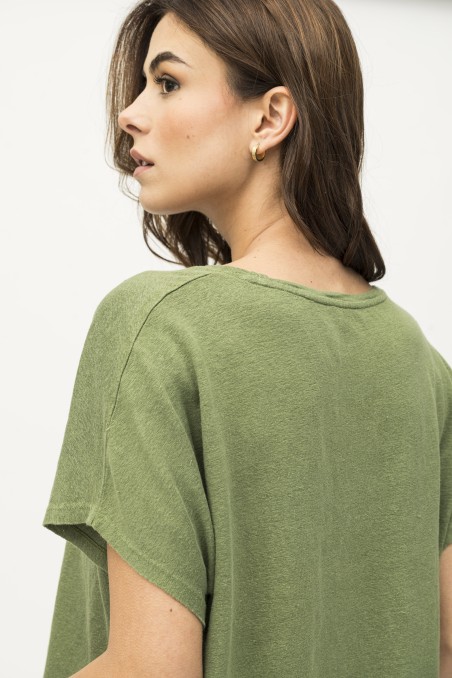 Majestic Filatures | T-shirt scollo a barca in lino tinto in capo