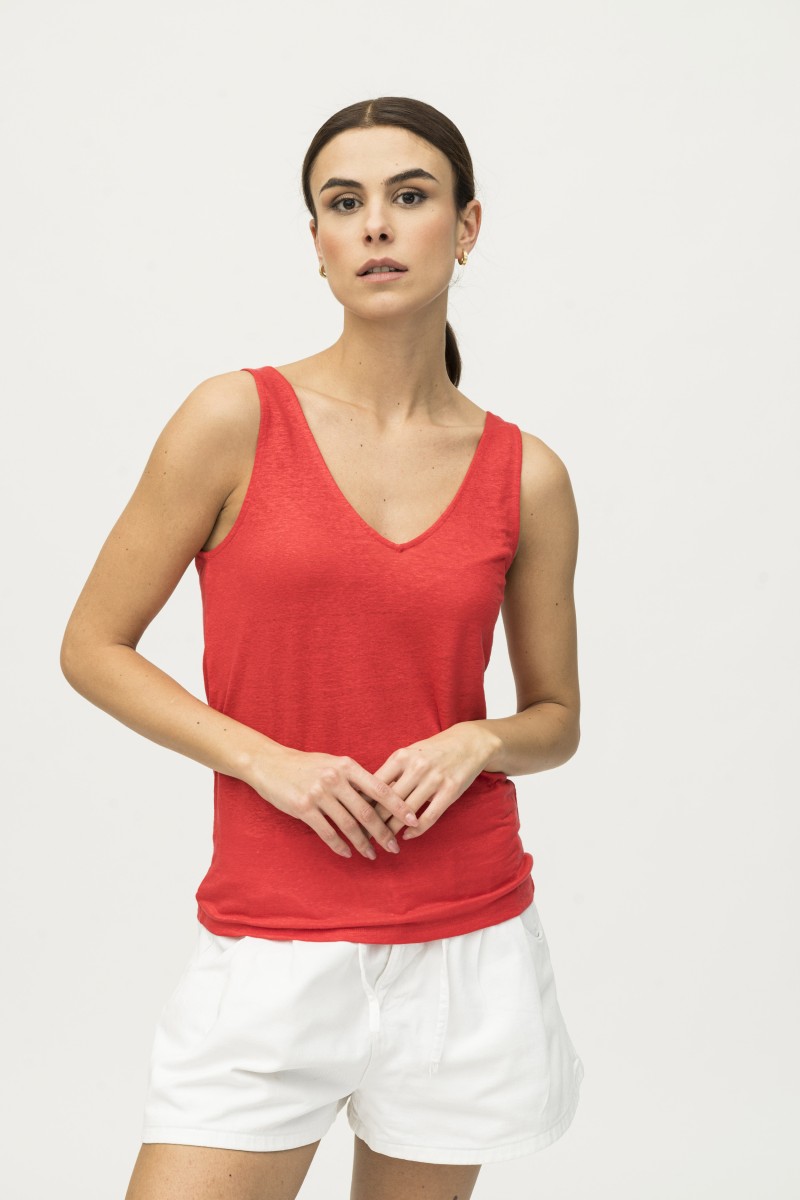 Majestic Filatures | Canotta in lino con doppio scollo a V