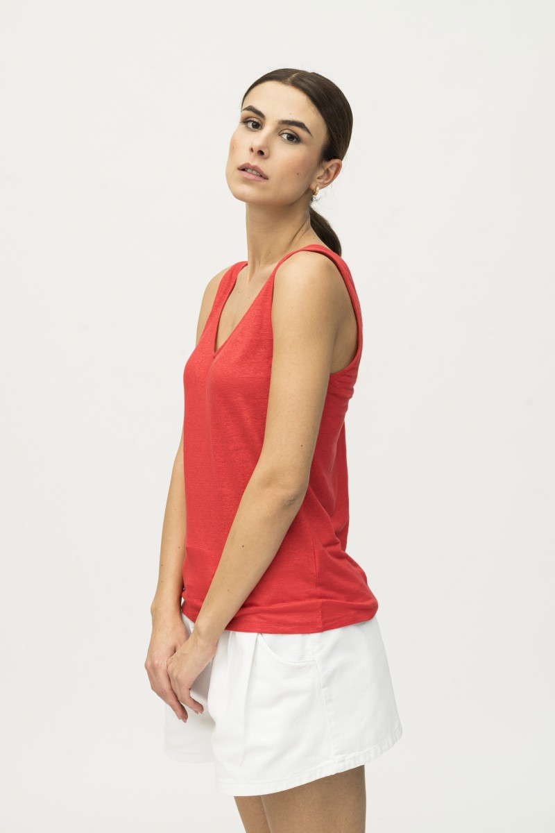 Majestic Filatures | Canotta in lino con doppio scollo a V