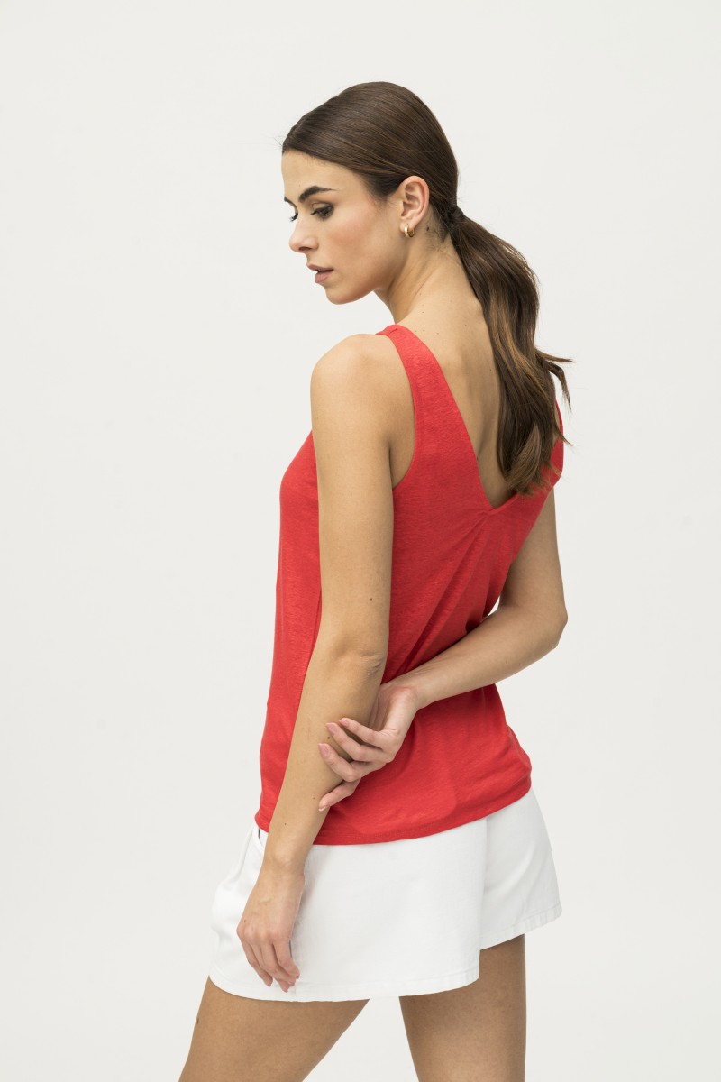 Majestic Filatures | Canotta in lino con doppio scollo a V