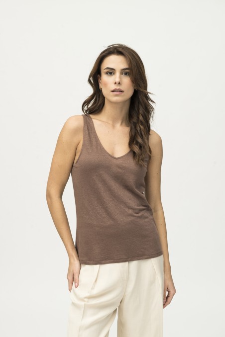 Majestic Filatures | Canotta in lino con doppio scollo a V