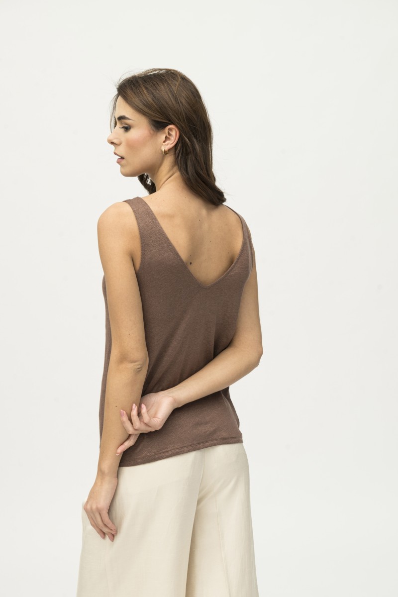 Majestic Filatures | Canotta in lino con doppio scollo a V