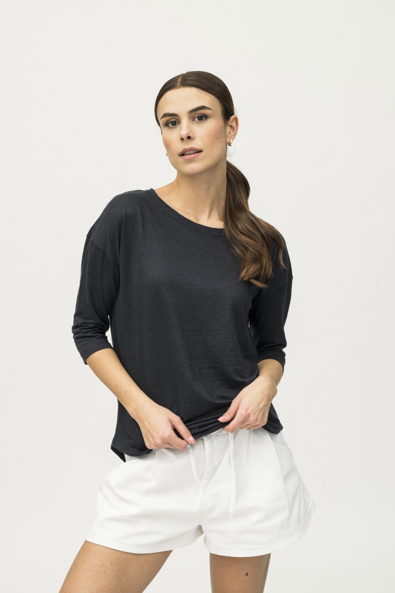 Majestic Filatures | T-shirt maniche ¾ over in lino