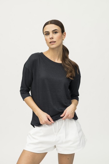 Majestic Filatures | T-shirt maniche ¾ over in lino