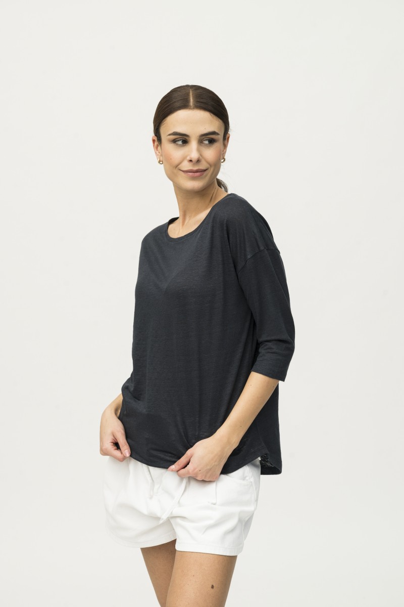 Majestic Filatures | T-shirt maniche ¾ over in lino