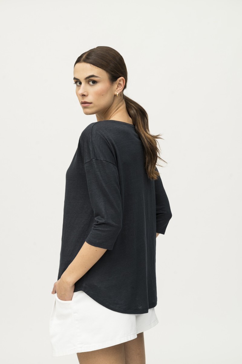 Majestic Filatures | T-shirt maniche ¾ over in lino