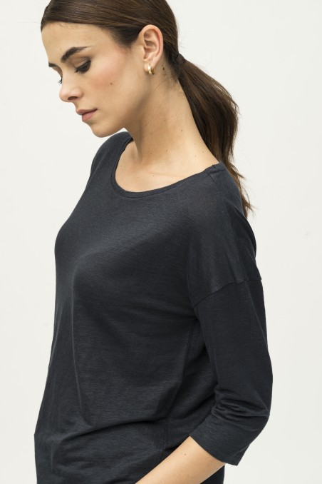 Majestic Filatures | T-shirt maniche ¾ over in lino