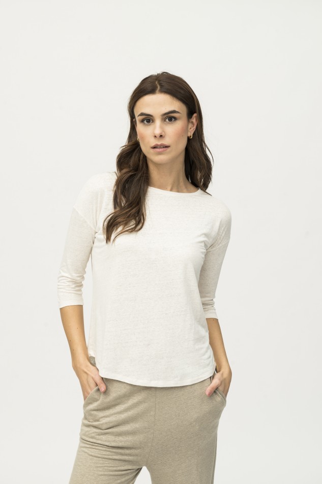 Majestic Filatures | T-shirt maniche ¾ over in lino 2