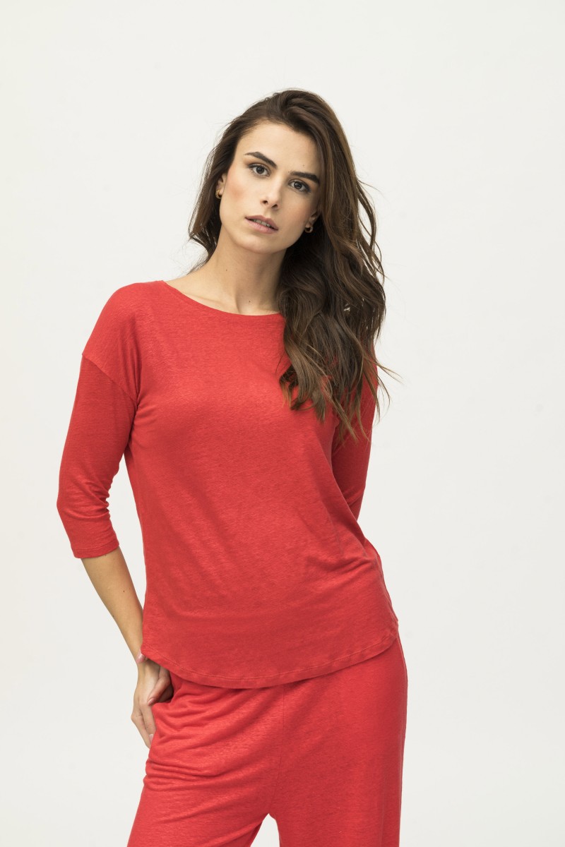 Majestic Filatures | T-shirt maniche ¾ over in lino