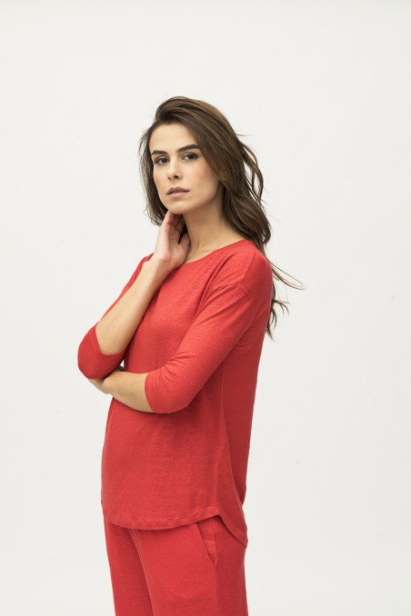Majestic Filatures | T-shirt maniche ¾ over in lino
