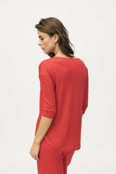 Majestic Filatures | T-shirt maniche ¾ over in lino