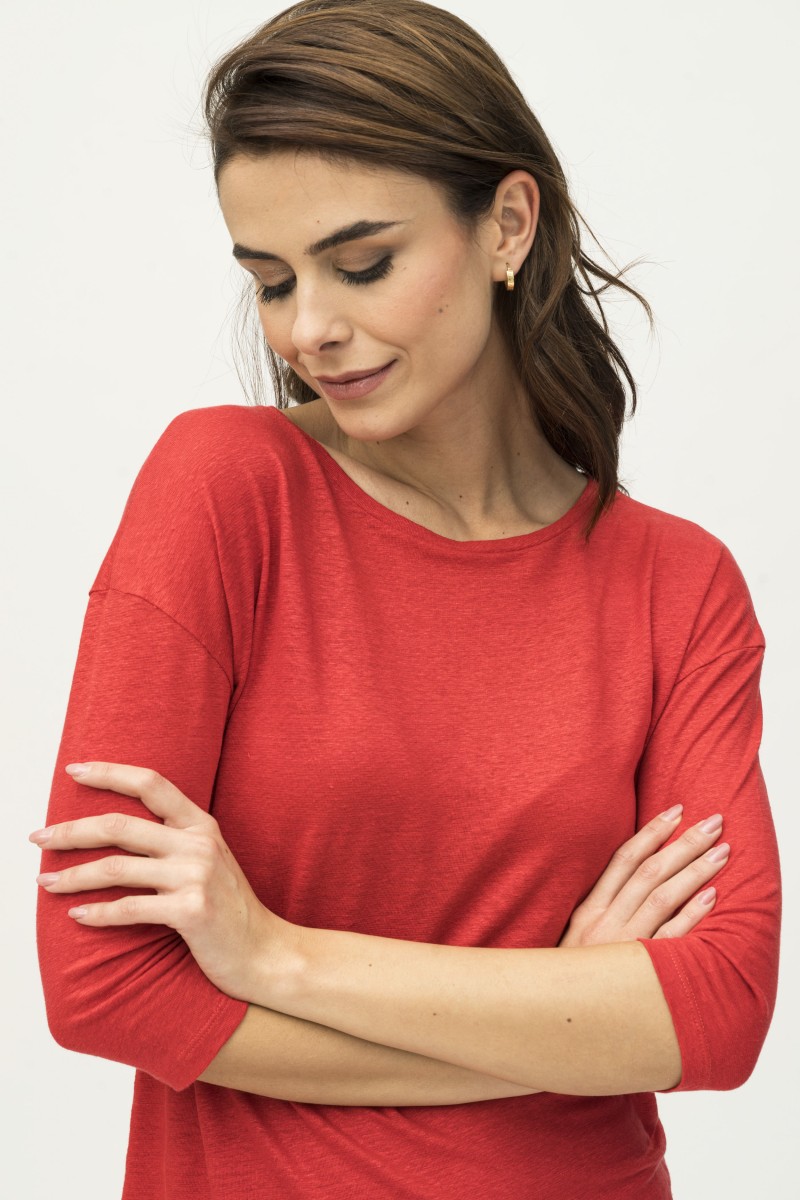 Majestic Filatures | T-shirt maniche ¾ over in lino